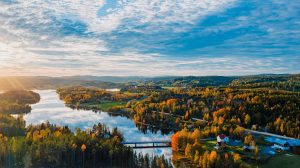 Aerial view of a lake in Härnösand, Sweden
